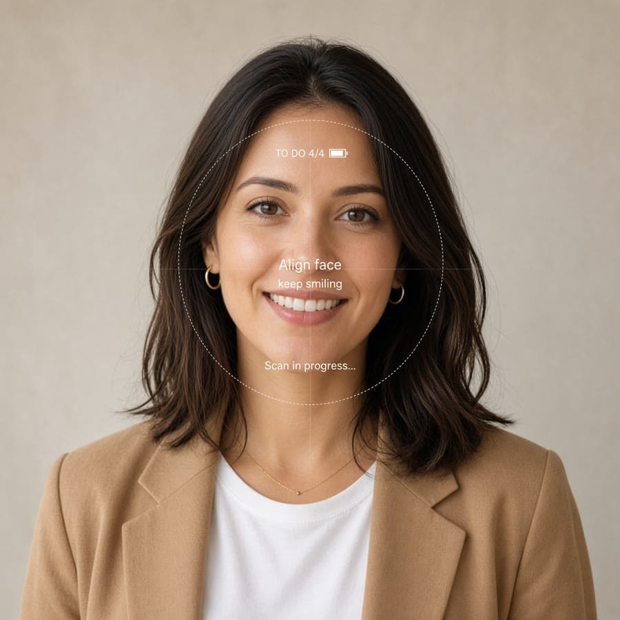 AI video verification in progress, with a face scan overlay